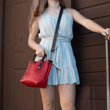 AVERY LEATHER TOTE BAG - MINI CROSSBODY - CRIMSON