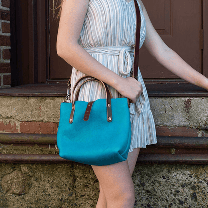 AVERY LEATHER TOTE BAG - MINI CROSSBODY - TURQUOISE