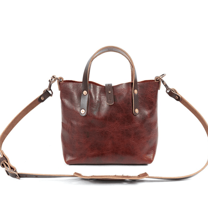 AVERY LEATHER TOTE BAG - MINI CROSSBODY - REDWOOD BISON
