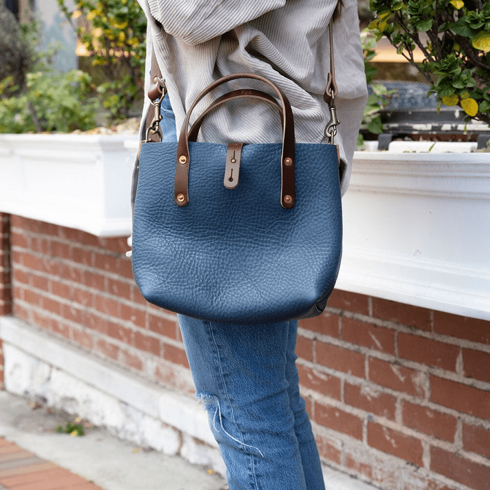 AVERY LEATHER TOTE BAG - MINI CROSSBODY - SMOKEY BLUE