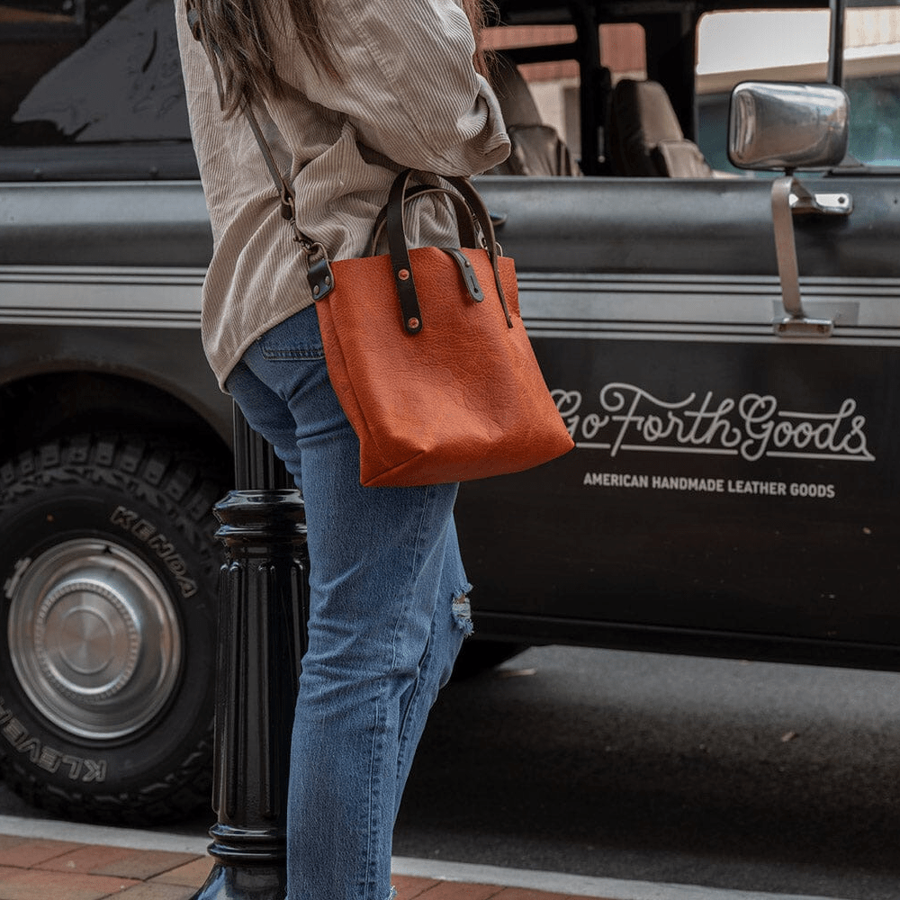 AVERY LEATHER TOTE BAG - MINI CROSSBODY - TANGERINE BISON