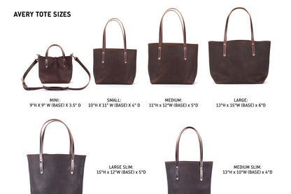 AVERY LEATHER TOTE BAG - SLIM LARGE - CHARCOAL BISON