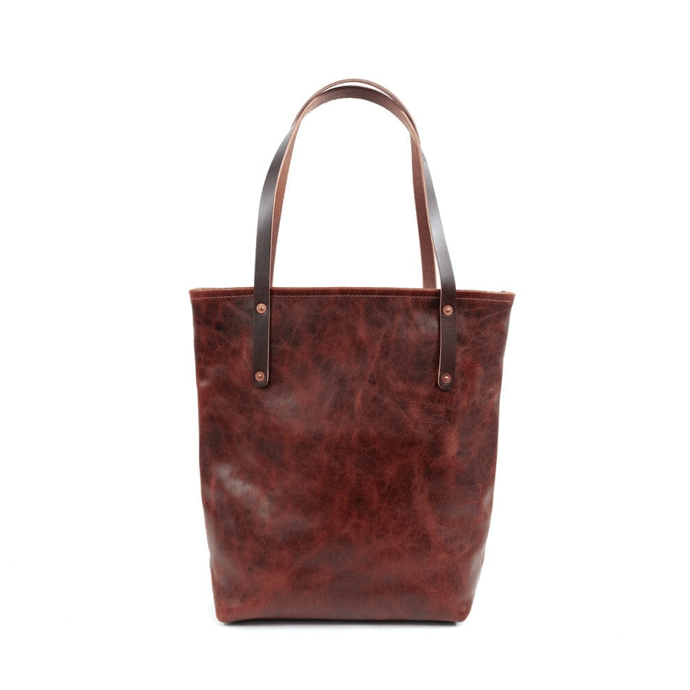 AVERY LEATHER TOTE BAG - SLIM LARGE - REDWOOD BISON