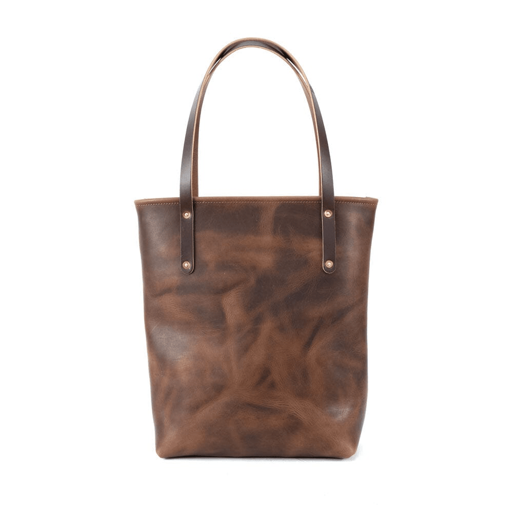AVERY LEATHER TOTE BAG - SLIM LARGE - RUSTIC PECAN