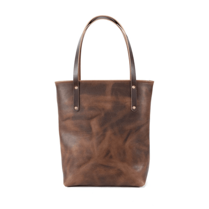 AVERY LEATHER TOTE BAG - SLIM LARGE - RUSTIC PECAN
