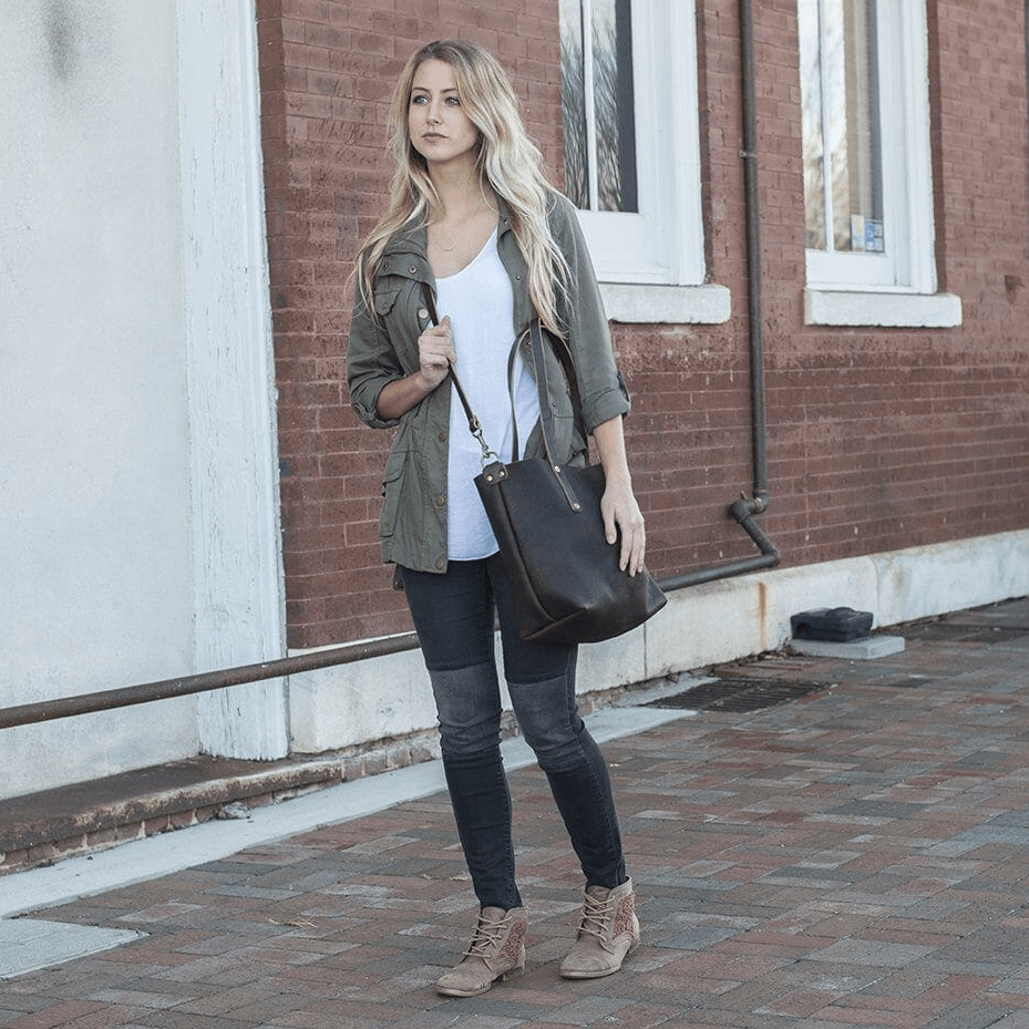 AVERY LEATHER TOTE BAG - LARGE - LEAD GRAY