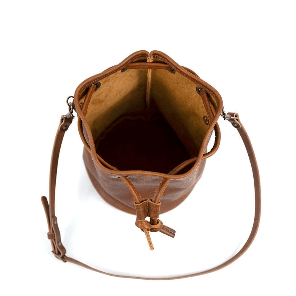 LEATHER BUCKET BAG - LARGE - TOBACCO