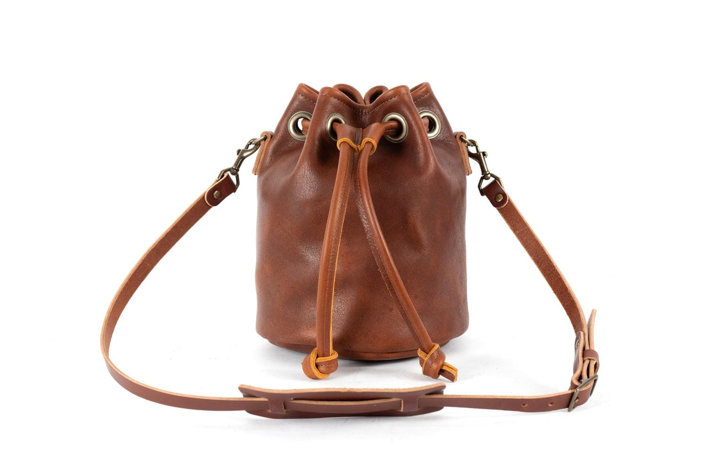 LEATHER BUCKET BAG - MEDIUM - TAN | MOCHA STRAPS