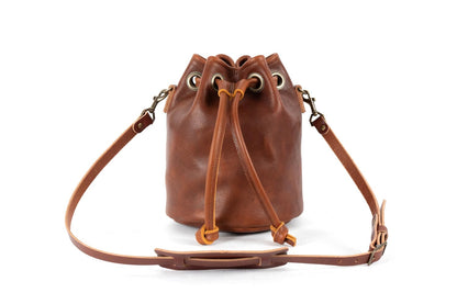 LEATHER BUCKET BAG - MEDIUM - TAN | MOCHA STRAPS