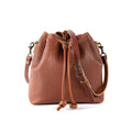 ABBY LEATHER BUCKET BAG - SADDLE