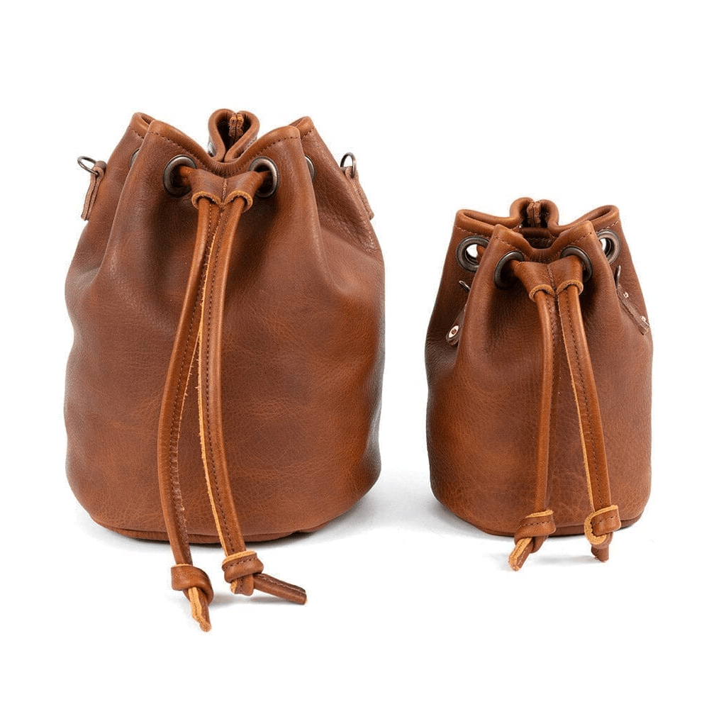 LEATHER BUCKET BAG - SMALL - TOBACCO