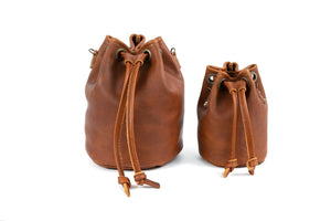 Leather Bucket Bag - Large - Navy