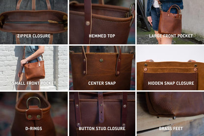 AVERY LEATHER TOTE BAG - MINI CROSSBODY - CHARCOAL BISON