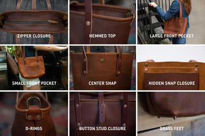 AVERY LEATHER TOTE BAG - SMALL - CHARCOAL BISON