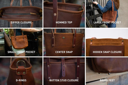 AVERY LEATHER TOTE BAG - SMALL - SMOKEY BLUE