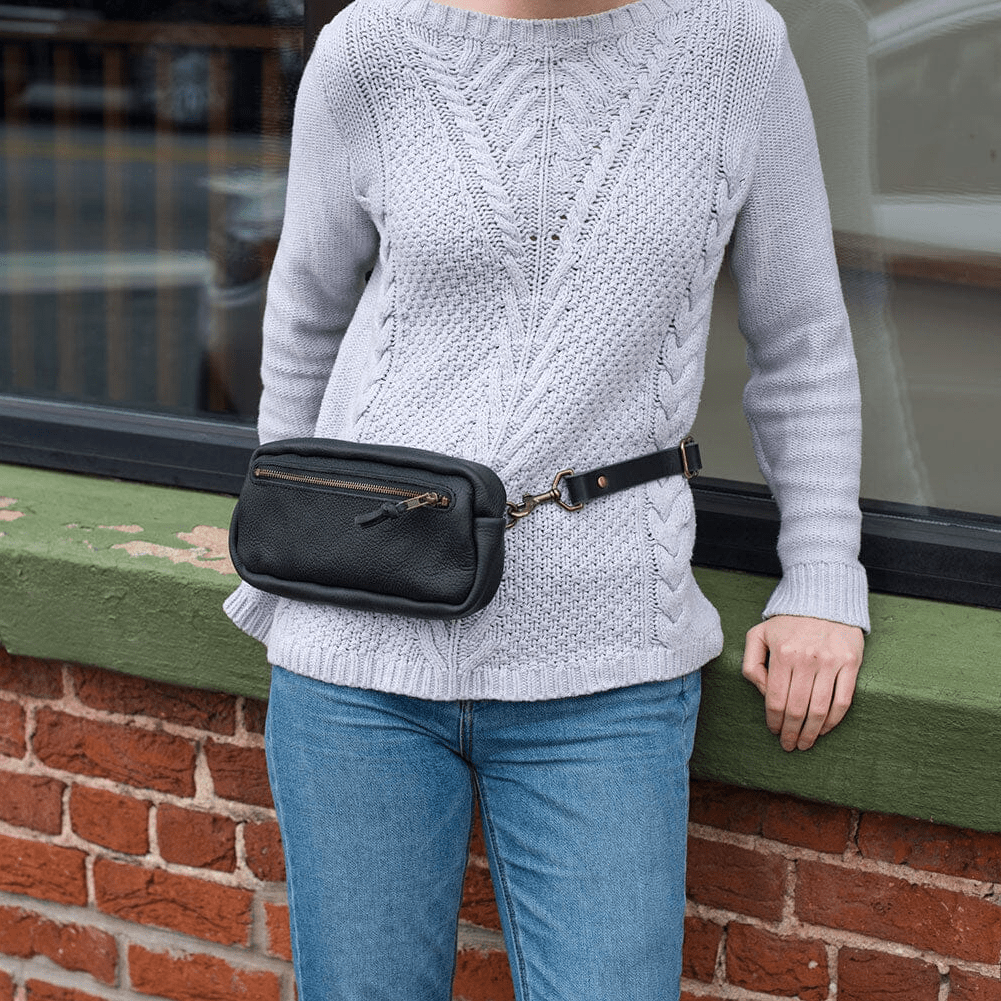 LEATHER FANNY PACK / LEATHER WAIST BAG - PINE GREEN BISON