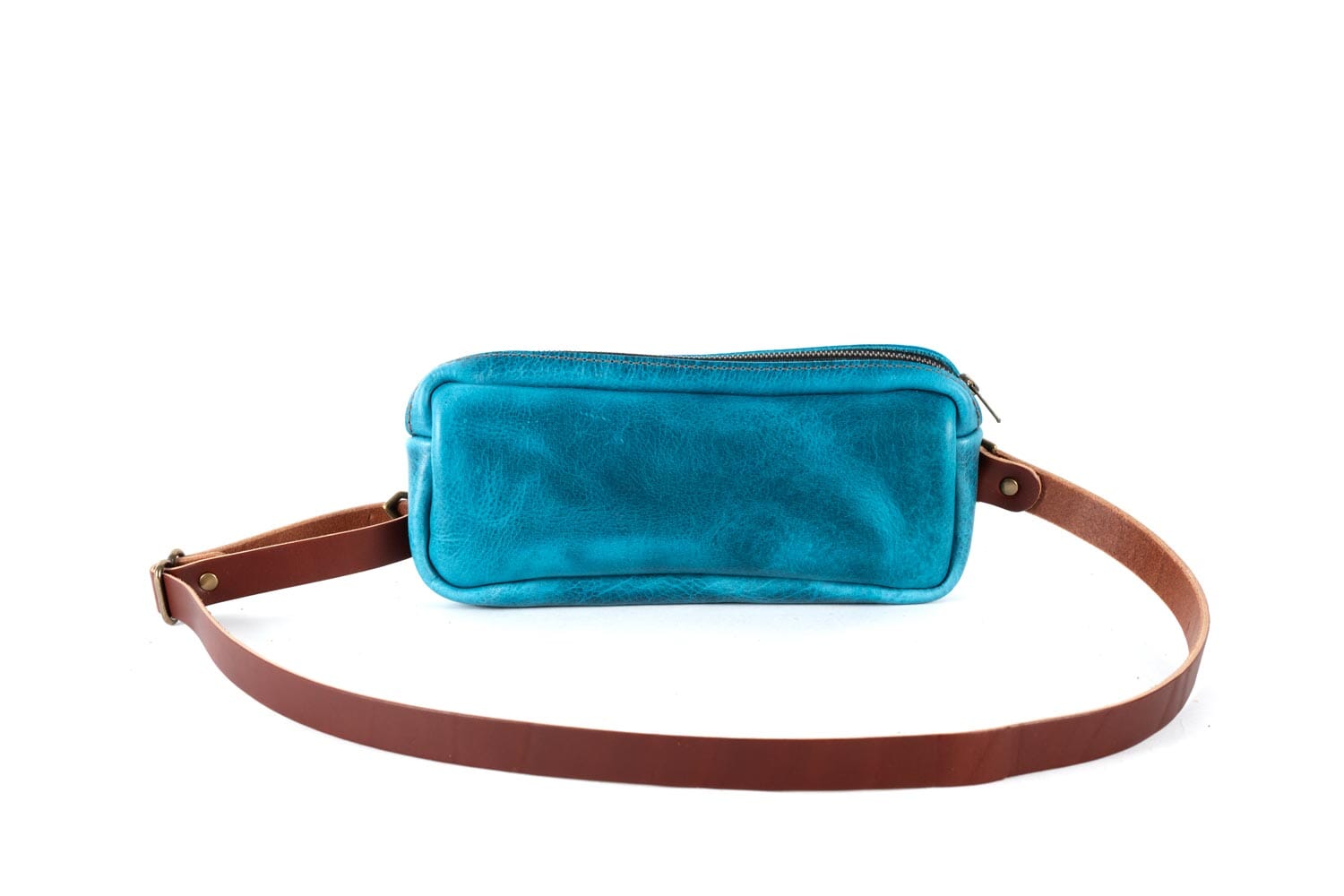 LEATHER FANNY PACK / LEATHER WAIST BAG - COBALT BISON - TOP ZIPPER (RTS)