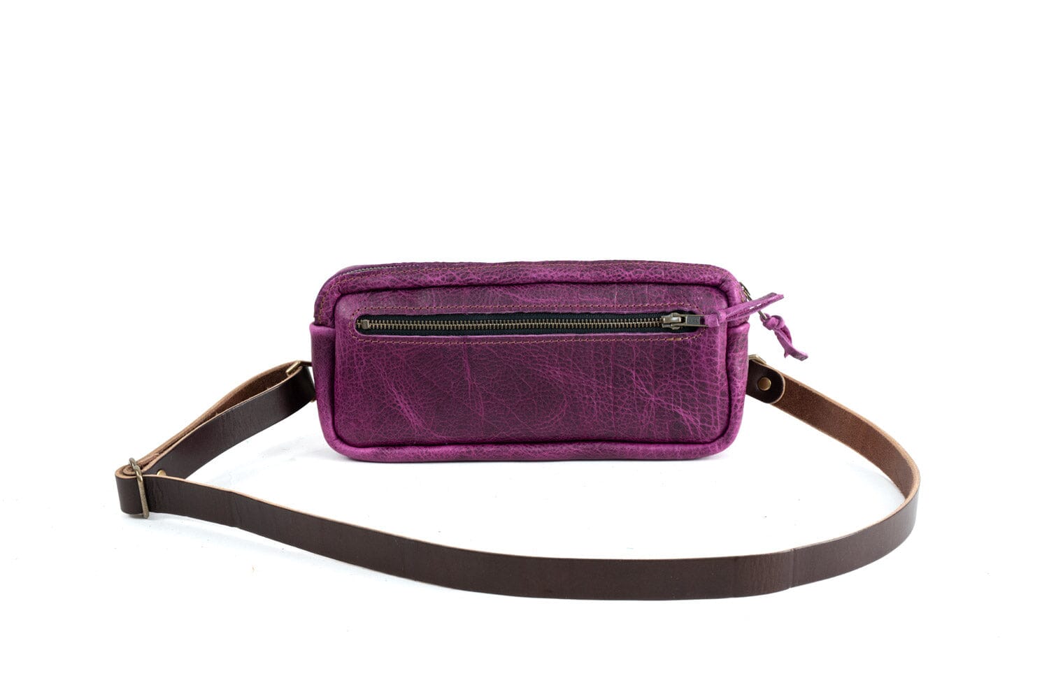 LEATHER FANNY PACK / LEATHER WAIST BAG - DELUXE - GRAPE BISON