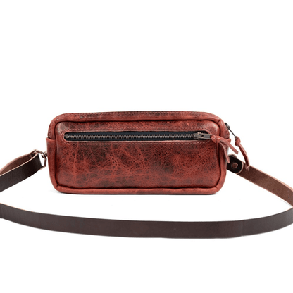 LEATHER FANNY PACK / LEATHER WAIST BAG - DELUXE - REDWOOD BISON