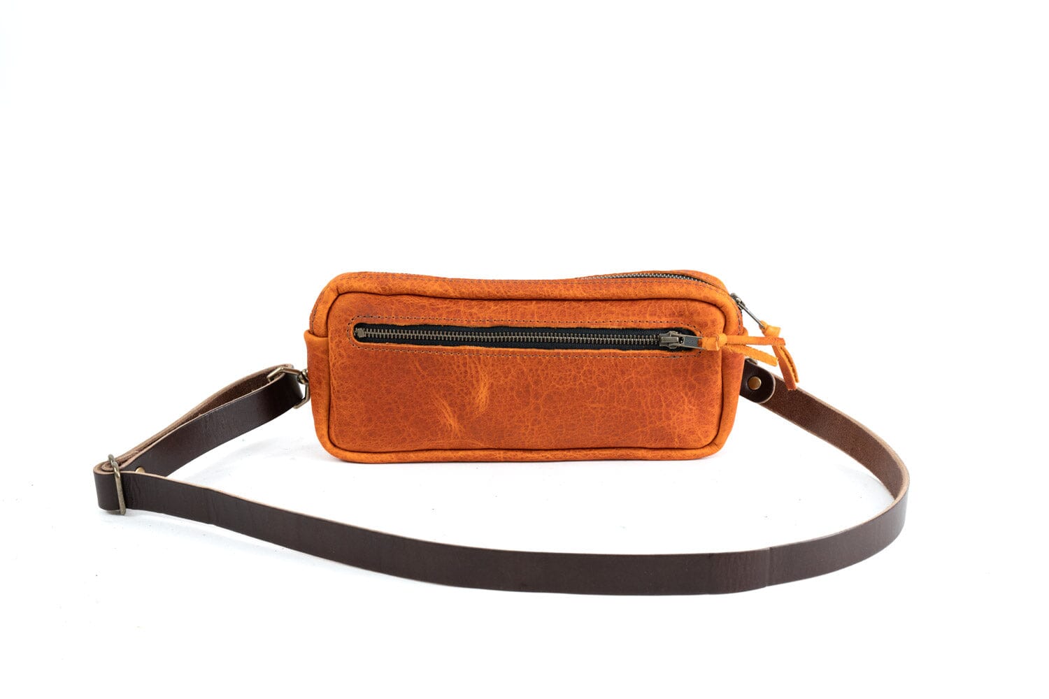 LEATHER FANNY PACK / LEATHER WAIST BAG - DELUXE - TANGERINE BISON