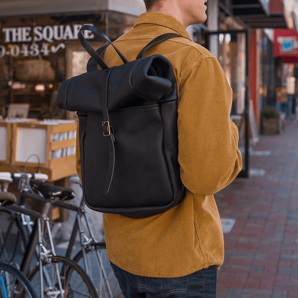 black leather roll top backpack Go Forth Goods Grant Leather Roll Top Rucksack Backpack