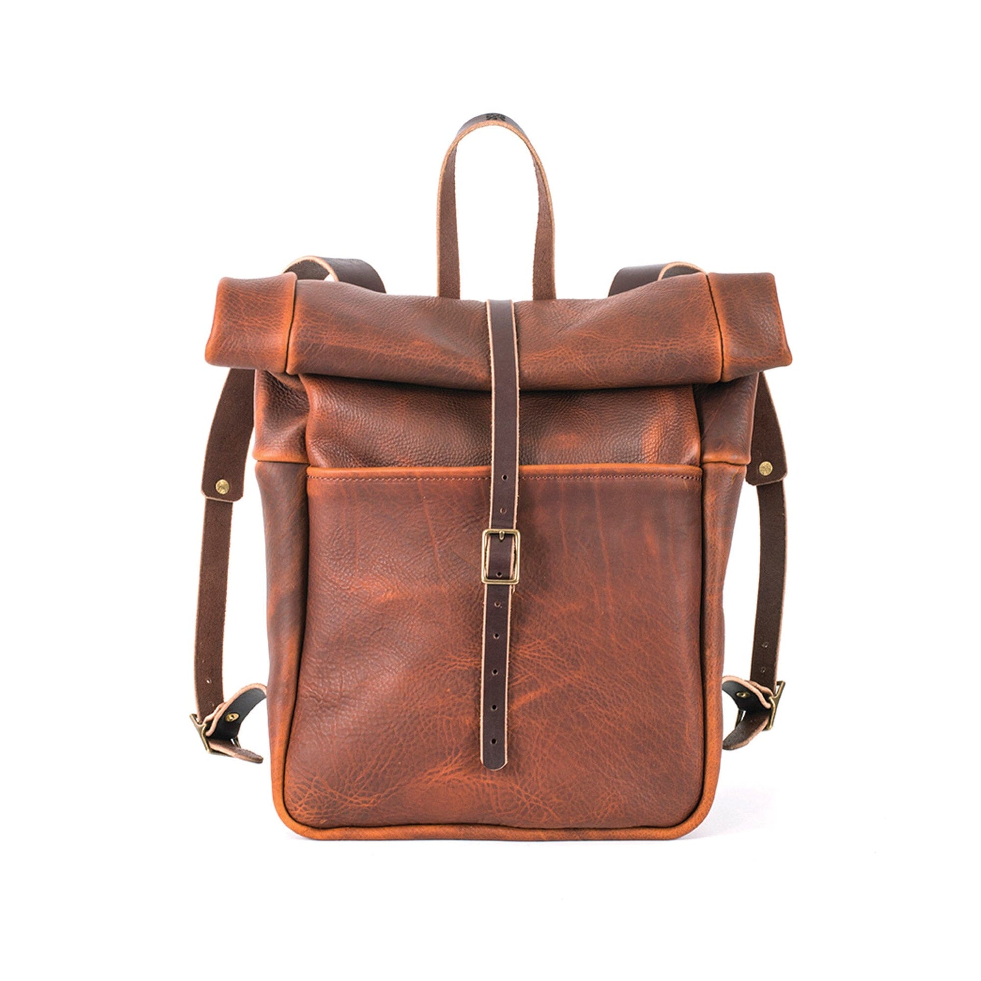 backpack leather unisex roll brand Go Forth Goods Grant Leather Roll Top Rucksack Backpack Saddle