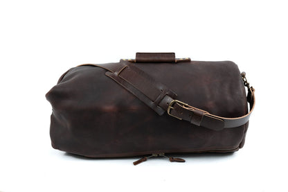 GUNNAR ZIPPERED LEATHER DUFFLE BAG - MILITARY STYLE DUFFLE BAG