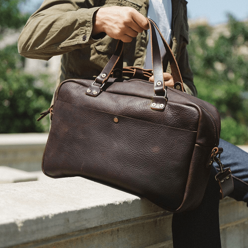 HARRIS LEATHER BRIEFCASE - MOCHA - IN STOCK