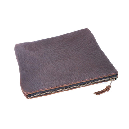 LEATHER TOP ZIPPER POUCH - LARGE