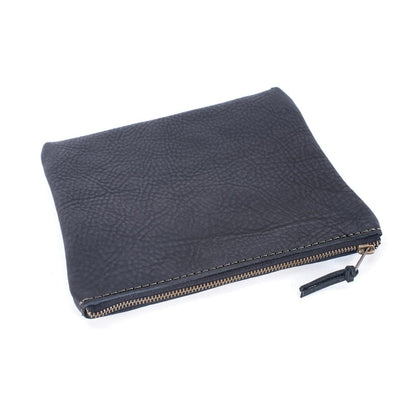LEATHER TOP ZIPPER POUCH - LARGE