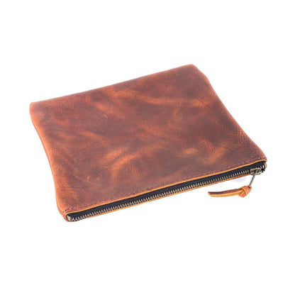 LEATHER TOP ZIPPER POUCH - LARGE