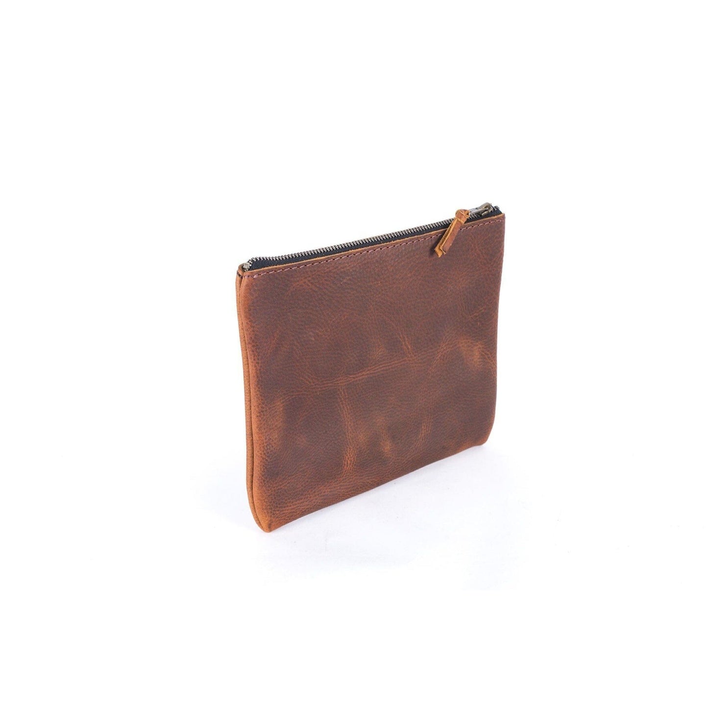 LEATHER TOP ZIPPER POUCH - LARGE