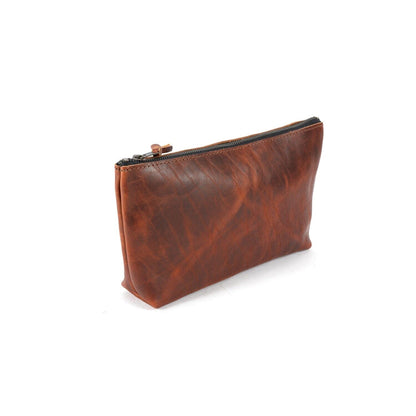 LEATHER ZIPPERED POUCH WITH GUSSET - MEDIUM