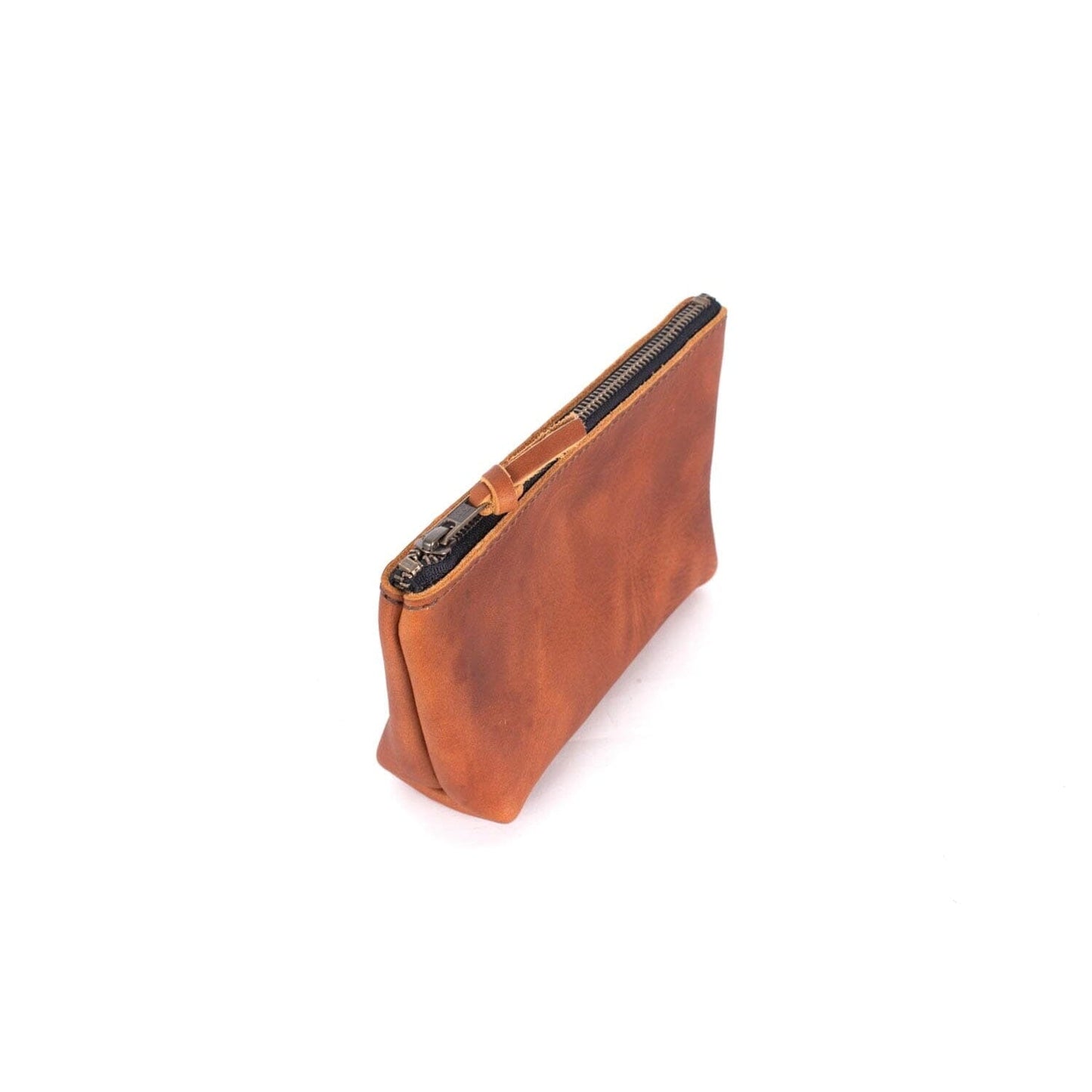 LEATHER ZIPPERED POUCH WITH GUSSET - MEDIUM