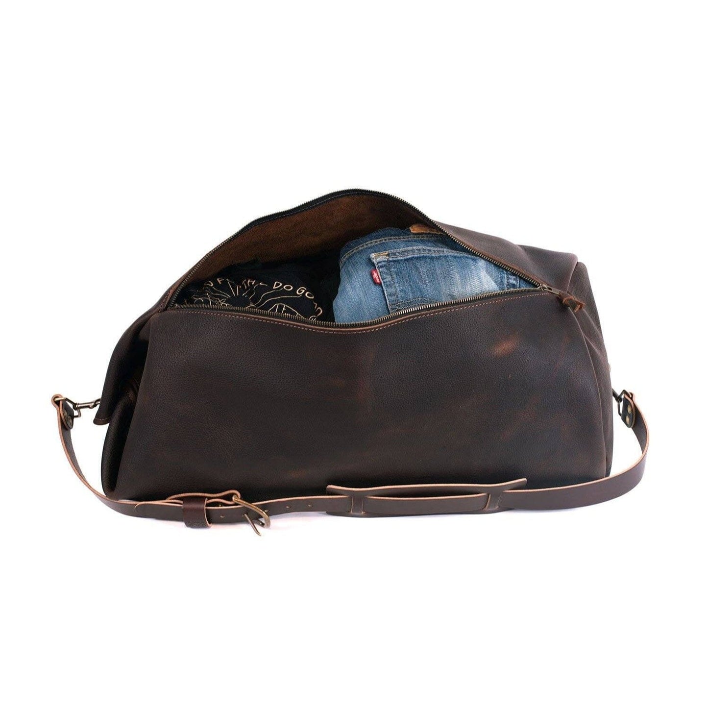 GUNNAR ZIPPERED LEATHER DUFFLE BAG - MILITARY STYLE DUFFLE BAG