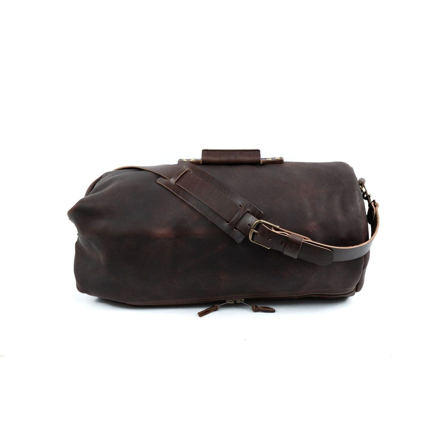 GUNNAR ZIPPERED LEATHER DUFFLE BAG - MILITARY STYLE DUFFLE BAG