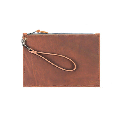 FELICITY ZIPPERED CLUTCH WITH WRISTLET LARGE - TAN