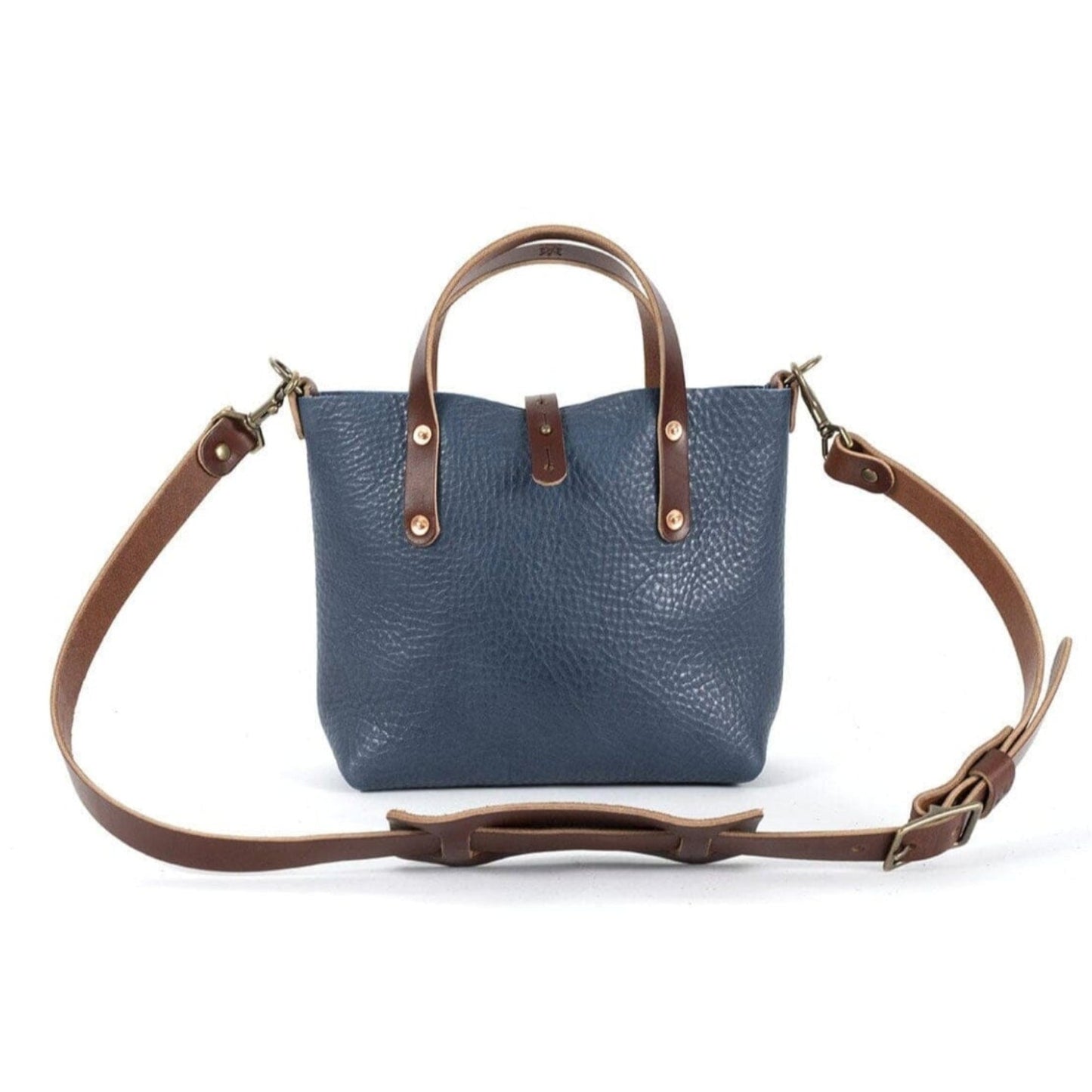 AVERY LEATHER TOTE BAG - MINI CROSSBODY - SMOKEY BLUE