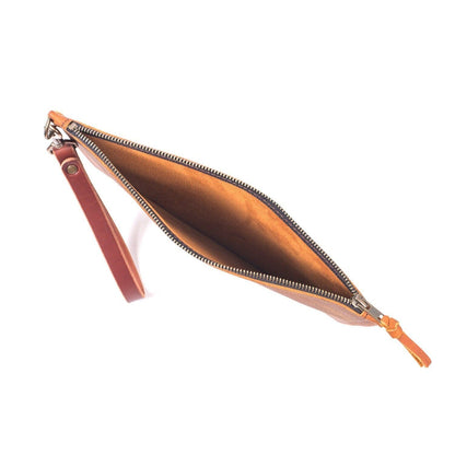 FELICITY ZIPPERED CLUTCH WITH WRISTLET LARGE - WHISKY BISON