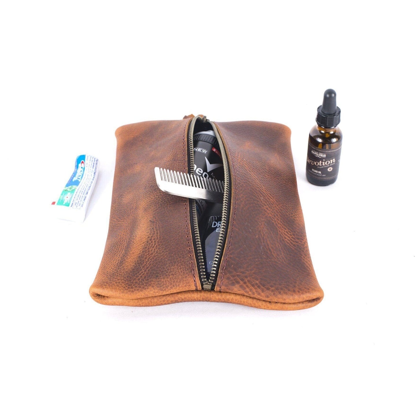 FLAT PACK ZIPPERED LEATHER POUCH