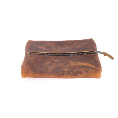 FLAT PACK ZIPPERED LEATHER POUCH