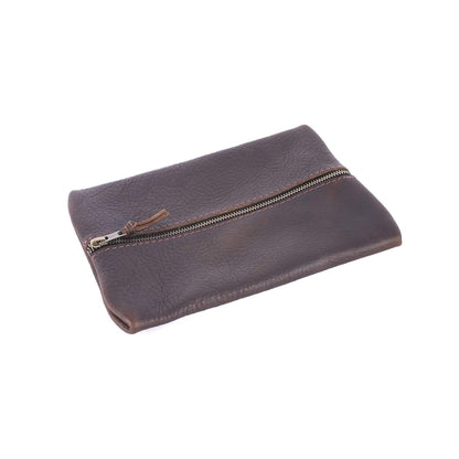 FLAT PACK ZIPPERED LEATHER POUCH