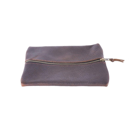 FLAT PACK ZIPPERED LEATHER POUCH