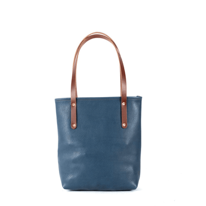 AVERY LEATHER TOTE BAG - SLIM MEDIUM - SMOKEY BLUE