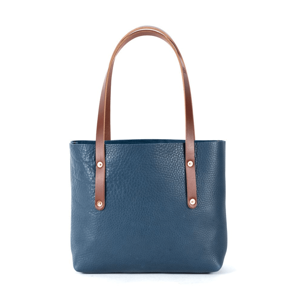 AVERY LEATHER TOTE BAG - SMALL - SMOKEY BLUE