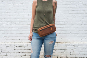 LEATHER FANNY PACK / LEATHER WAIST BAG - LEAD GRAY