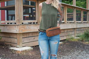 LEATHER FANNY PACK / LEATHER WAIST BAG - OLIVE