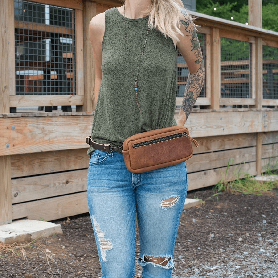 LEATHER FANNY PACK / LEATHER WAIST BAG - TURQUOISE
