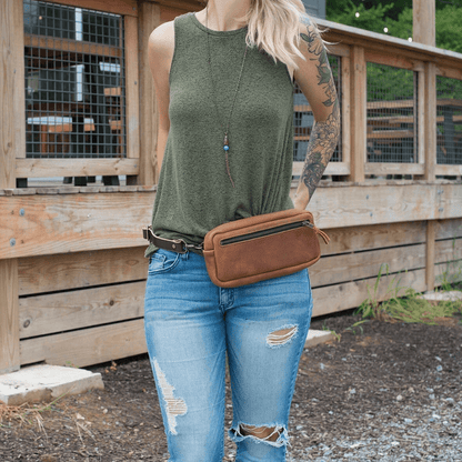 LEATHER FANNY PACK / LEATHER WAIST BAG - LEAD GRAY