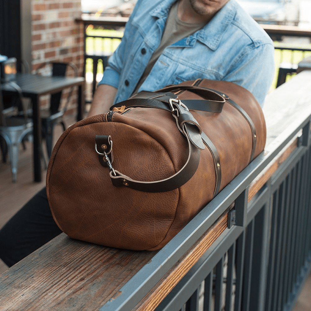 cool mens leather duffel bag backpack WILLIAM LEATHER ZIPPERED DUFFLE BAG | MADE IN USA